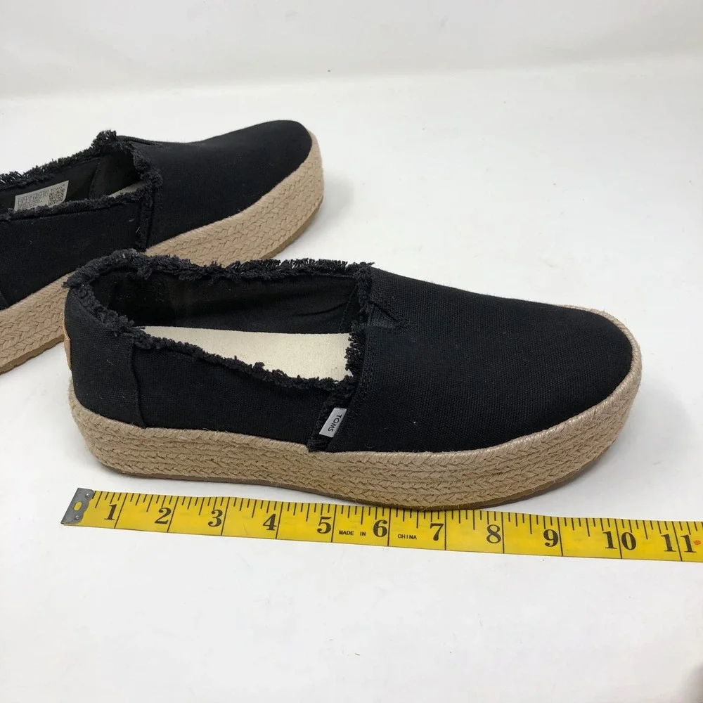 TOMS Valencia Platform Espadrille Womens Size 8 Black Frayed Canvas Shoes
